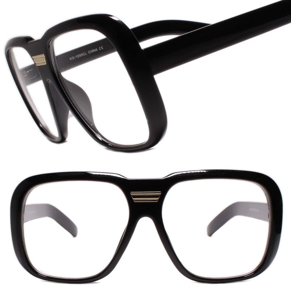 Classic Retro Hip Hop Style Clear Lens Eye Glasses Black & Gold Fashion Frame